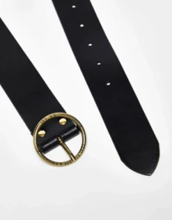 Levi'S Leather Belt In Black With Gold Circle Buckle