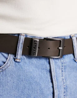 Levi'S Seine Leather Belt In Dark With Logo