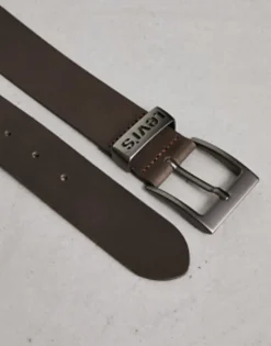 Levi'S Seine Leather Belt In Dark With Logo
