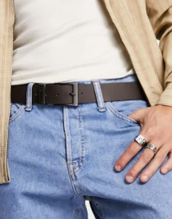 Levi'S Seine Leather Belt In Dark With Logo
