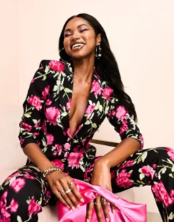 Luxe Suit Blazer And Trouser In Black Floral Print