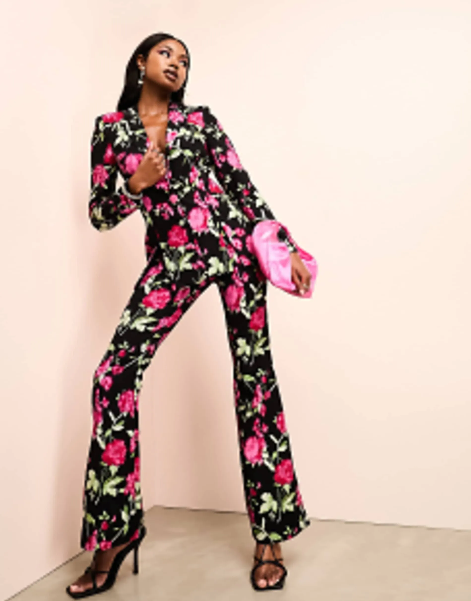 Luxe Suit Blazer And Trouser In Black Floral Print
