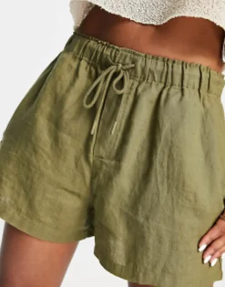 Mango Tie Up Detail Linen Shorts In