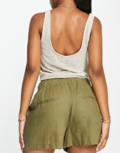 Mango Tie Up Detail Linen Shorts In