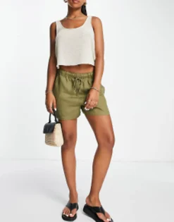 Mango Tie Up Detail Linen Shorts In