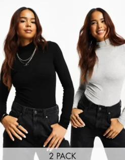Miss Selfridge Funnel Neck Top Two Pack In