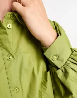 Miss Selfridge Oversized Poplin Shirt In Green