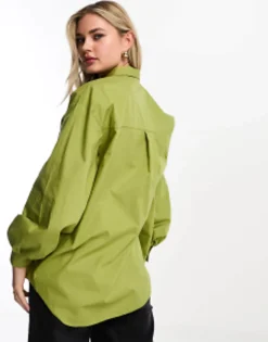 Miss Selfridge Oversized Poplin Shirt In Green
