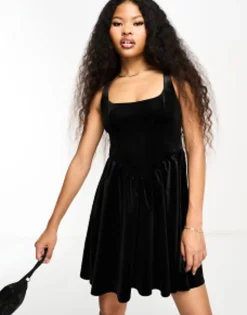 Miss Selfridge Petite Velvet Corset Mini Dress In