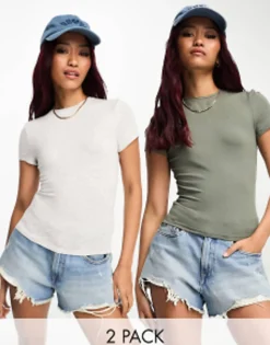 Miss Selfridge Super Soft Short Sleeve Crew Neck T-Shirt 2 Pack In