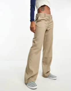 Monki Low Rise Straight Leg Trousers In