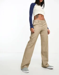 Monki Low Rise Straight Leg Trousers In