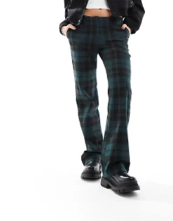 Monki Tailored Trousers In Green And Black Check