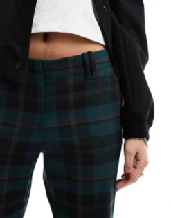 Monki Tailored Trousers In Green And Black Check
