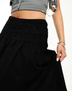 Motel Shirred Waist Y2K Cotton Midi Skirt In