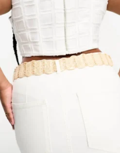 My Accessories London Curve Woven Rattan Crochet Belt In Natural