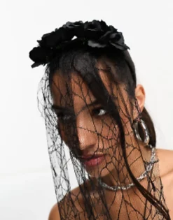 My Accessories London Halloween Floral And Spider Veil Headband In