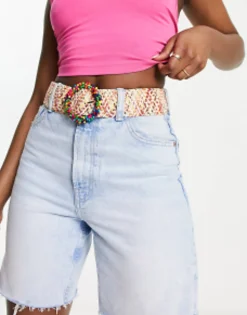 My Accessories London Woven Rattan Crochet Belt In Bright