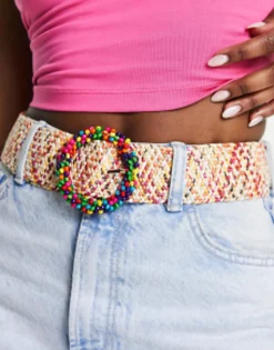 My Accessories London Woven Rattan Crochet Belt In Bright
