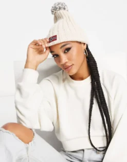 Napapijri Semiury Bobble Beanie In Cream