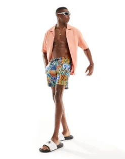 Napapijri Vail Woven Printed Swim Shorts In Patchwork Print