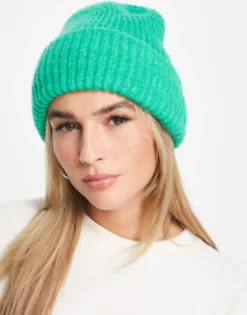 New Look Chunky Turn Up Beanie In Bright Green