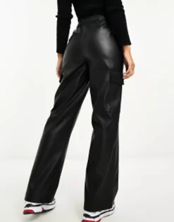 New Look Faux Leather Cargo Trousers In
