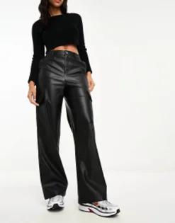 New Look Faux Leather Cargo Trousers In