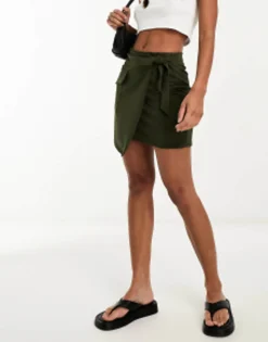 New Look Utility Wrap Skort In Khaki