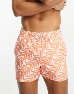 New Look Wave Print Swim Shorts In Orange