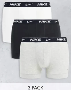 Nike 3 Pack Cotton Stretch Trunks In Black/Grey/White