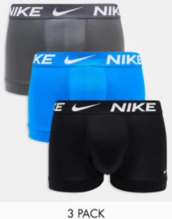 Nike 3 Pack Dri-Fit Microfibre Trunks In Blue Grey And Black