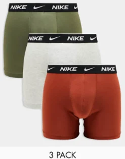 Nike Everyday Cotton Stretch Briefs 3 Pack In Olive/Orange/Grey