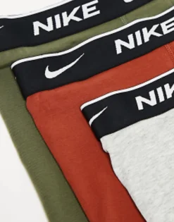 Nike Everyday Cotton Stretch Briefs 3 Pack In Olive/Orange/Grey