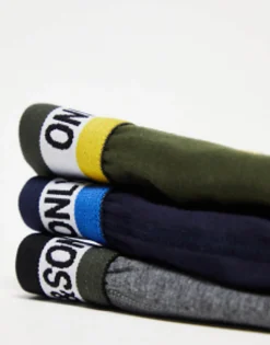 Only & Sons 3 Pack Trunks With Contrast Waistband In Multi