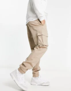 Only & Sons Cuffed Cargo Trousers In Slim Fit Stone