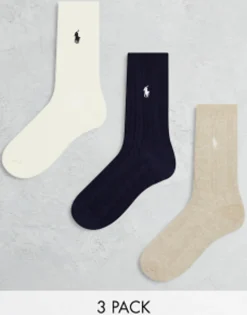 Polo Ralph Lauren 3 Pack Socks With Logo In White Cream