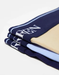 Polo Ralph Lauren 3 Pack Trunks In Navy Tan And Blue With Logo