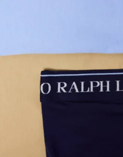 Polo Ralph Lauren 3 Pack Trunks In Navy Tan And Blue With Logo