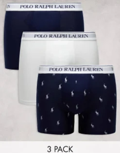 Polo Ralph Lauren 3 Pack Trunks In White With All Over Pony Logo