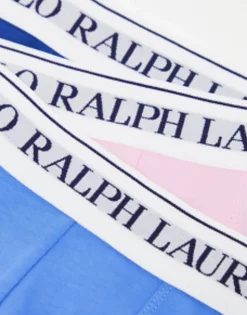 Polo Ralph Lauren 3 Pack Trunks In Navy Blue Pink With Logo Waistband