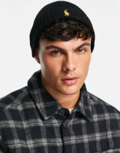 Polo Ralph Lauren Merino Wool Beanie In With Gold Logo