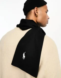 Polo Ralph Lauren Ribbed Pima Cotton Scarf In Black With Logo