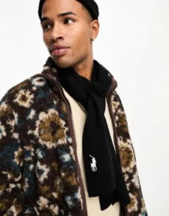 Polo Ralph Lauren Ribbed Pima Cotton Scarf In Black With Logo