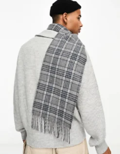 Polo Ralph Lauren Wool Scarf In Red Blue Check With Pony Logo