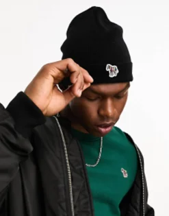 Ps Paul Smith Zebra Logo Knit Beanie In