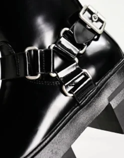 Public Desire Blizzard Harness Biker Boots In Black