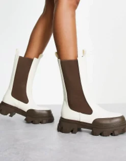 Public Desire Exclusive Kira Calf Length Chelsea Boots With Contrast Sole In