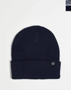 Pull&Bear 2 Multi-Pack Beanies In Navy And