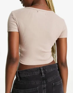 Pull&Bear 2 Pack Ribbed Baby Tee In Beige